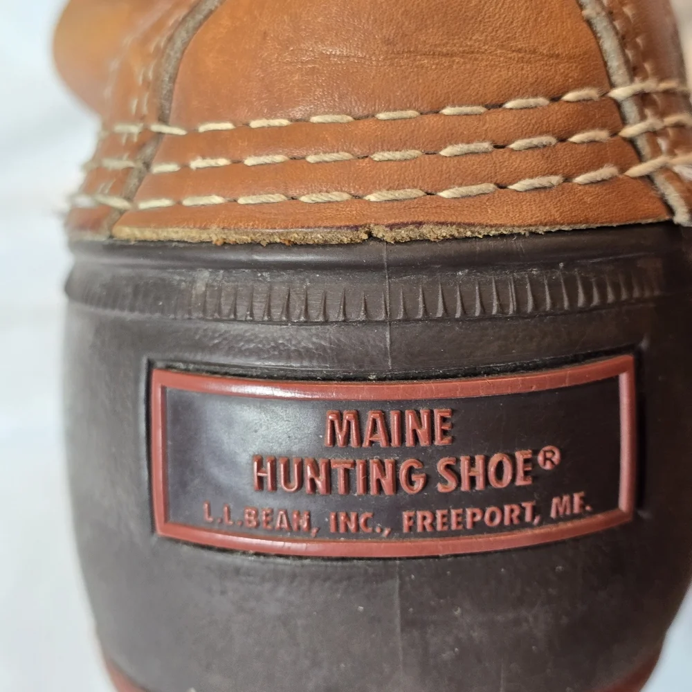 LL Bean Maine Hunting Shoe Tan Leather Brown Rubber Boots Bean-Boots Size 12